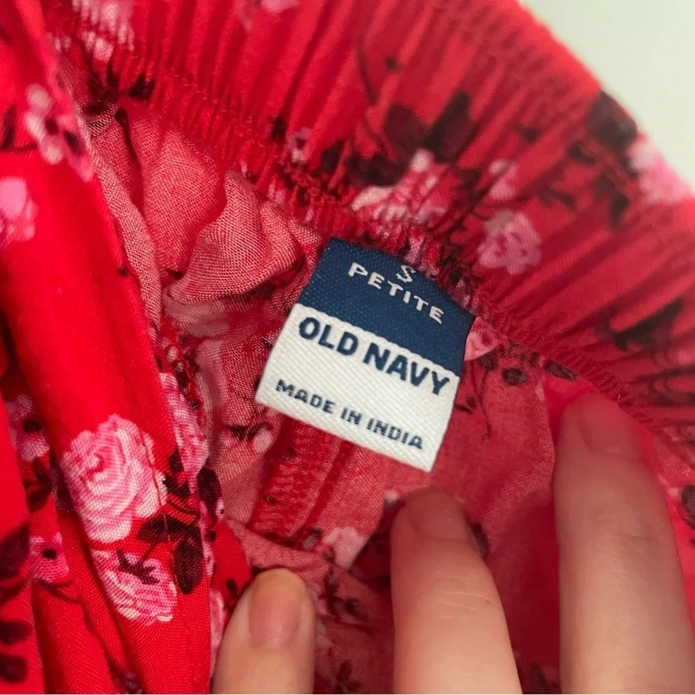 Old Navy Floral Rayon Midi Skirt Pockets Red Pink Size SP